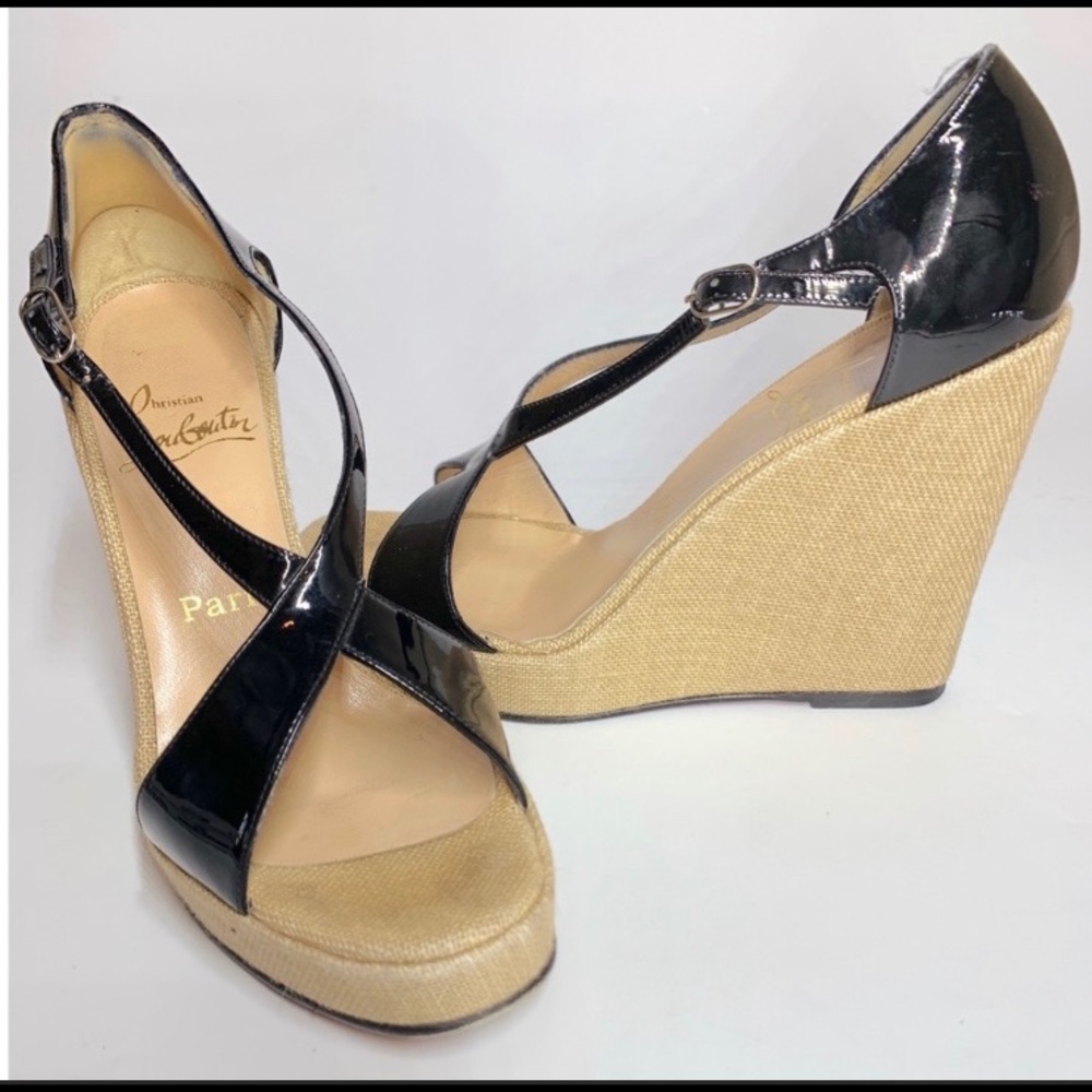 {Christian Louboutin} Patent Leather Wedge Sandals